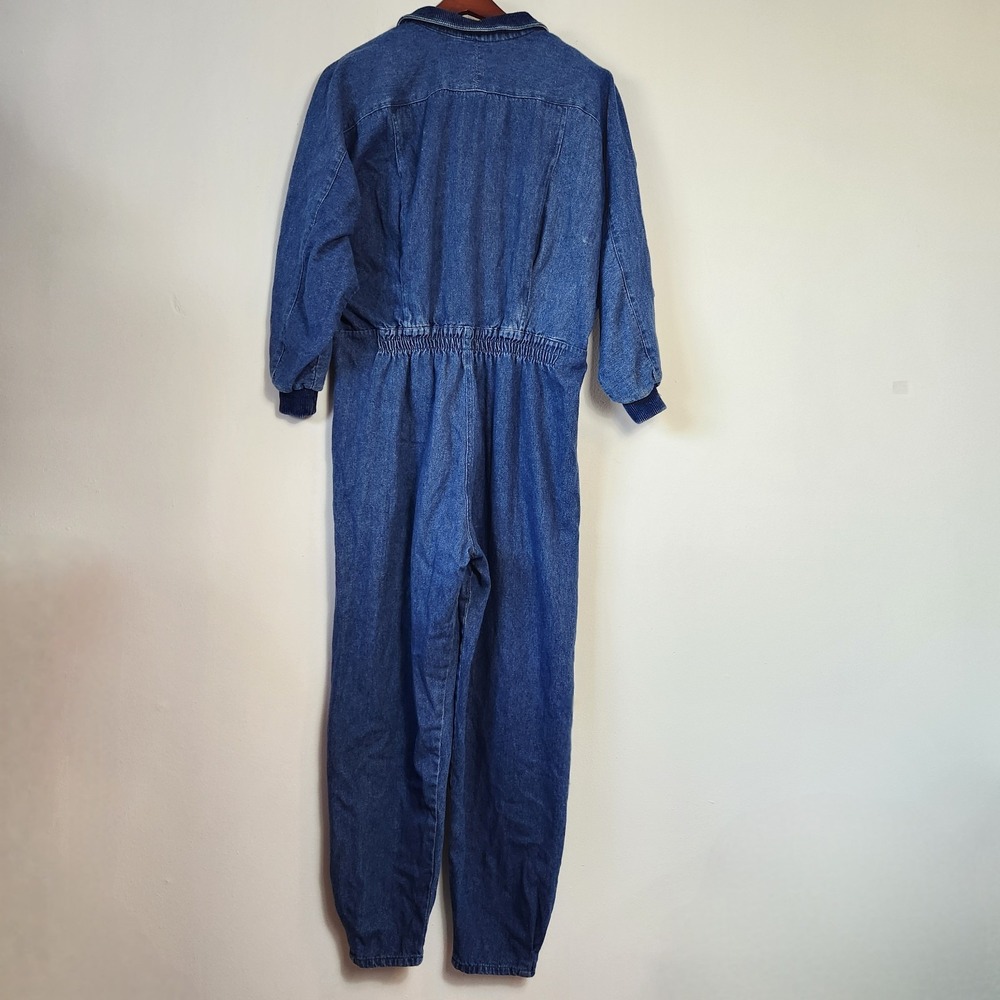 Vintage 80s Oakbrook Sport Denim Jumpsuit Acid Wash Utility Coveralls Blue 12 - Picture 2 of 16